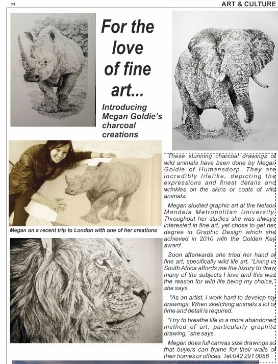 Megan Goldie's fantastic charcoal sketches of wild animals...